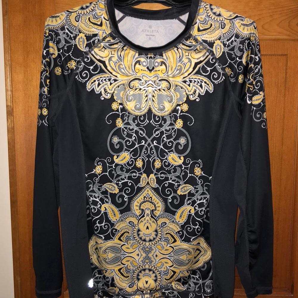 Athleta Long Sleeve Black Print Top Medium